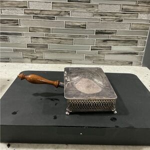 Vintage Silent Butler Crumb Catcher Wooden Handle Silver Tone Table